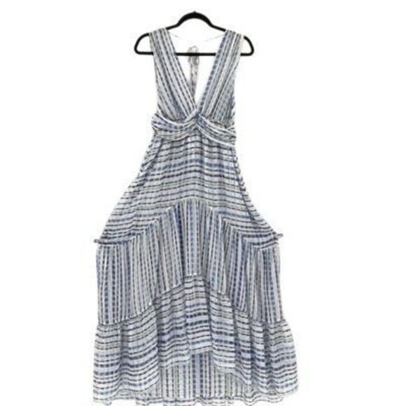 Misa Los Angeles Blue White Dominika Striped Chiffon Maxi Dress Size Large - Picture 2 of 10